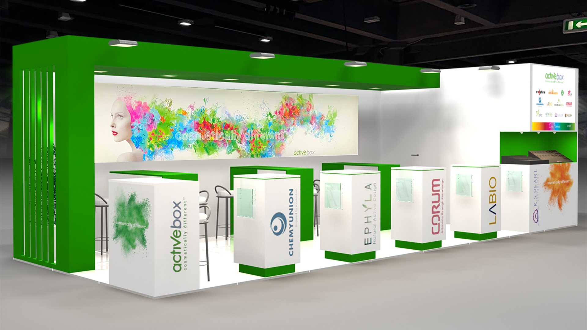Infusiondesign grafica pannelli stand fieristici Making Cosmetics fiera Milano activebox