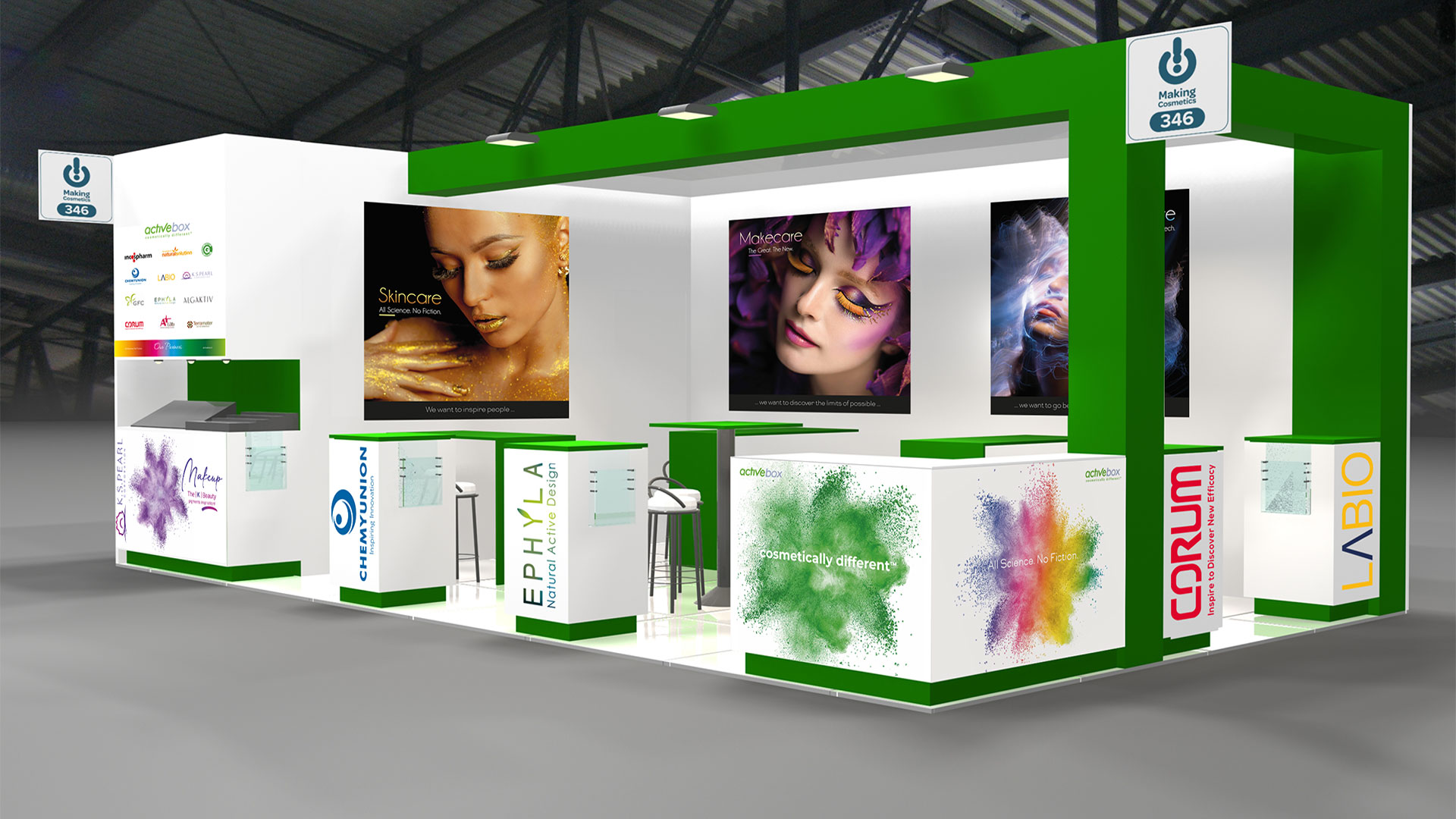 Infusiondesign grafica pannelli stand fieristico Making Cosmetics 2024 fiera Milano activebox